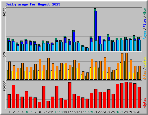 Daily usage for August 2023